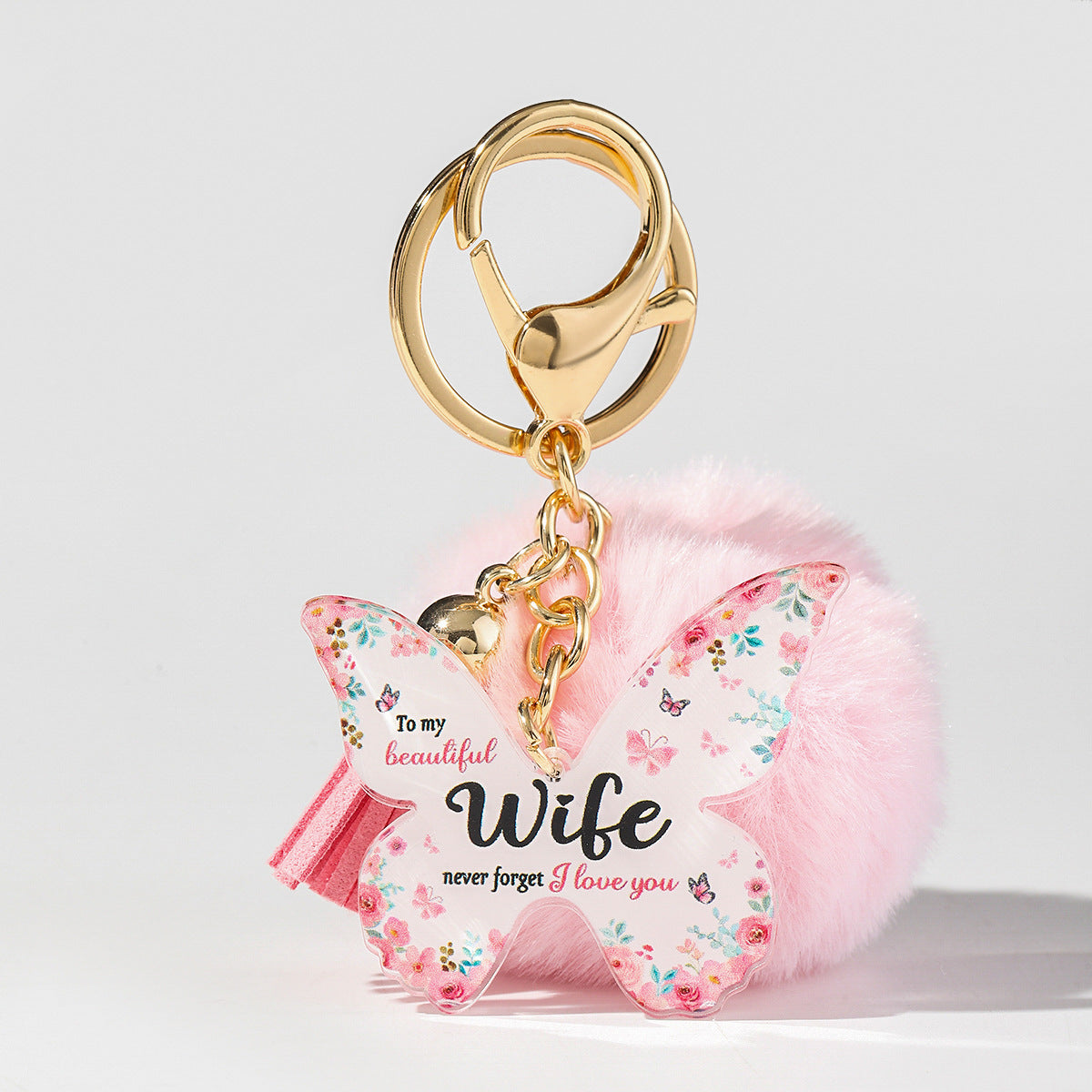 Wholesale Floral Butterfly Keychain Unique Plush Pom Poms and Tassel Gifts for Mom and Grandma
